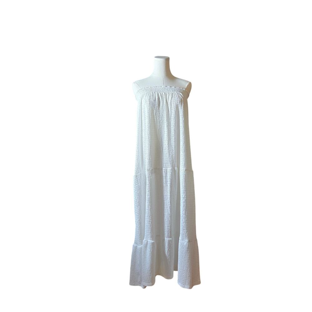 Size C ARULA White Strapless Smocked Midi Dress
